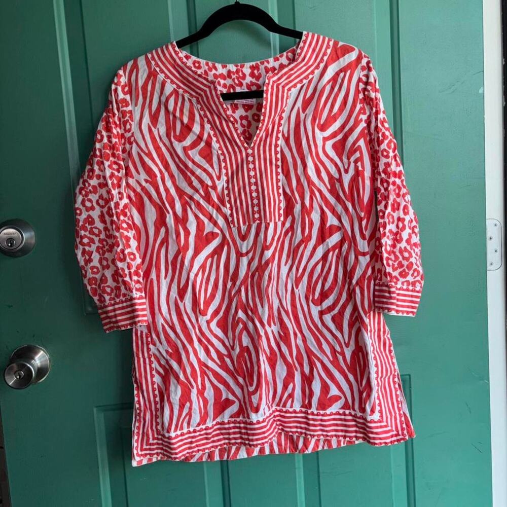 Gretchen Scott medium zebra print blouse with 3/4 sleeves